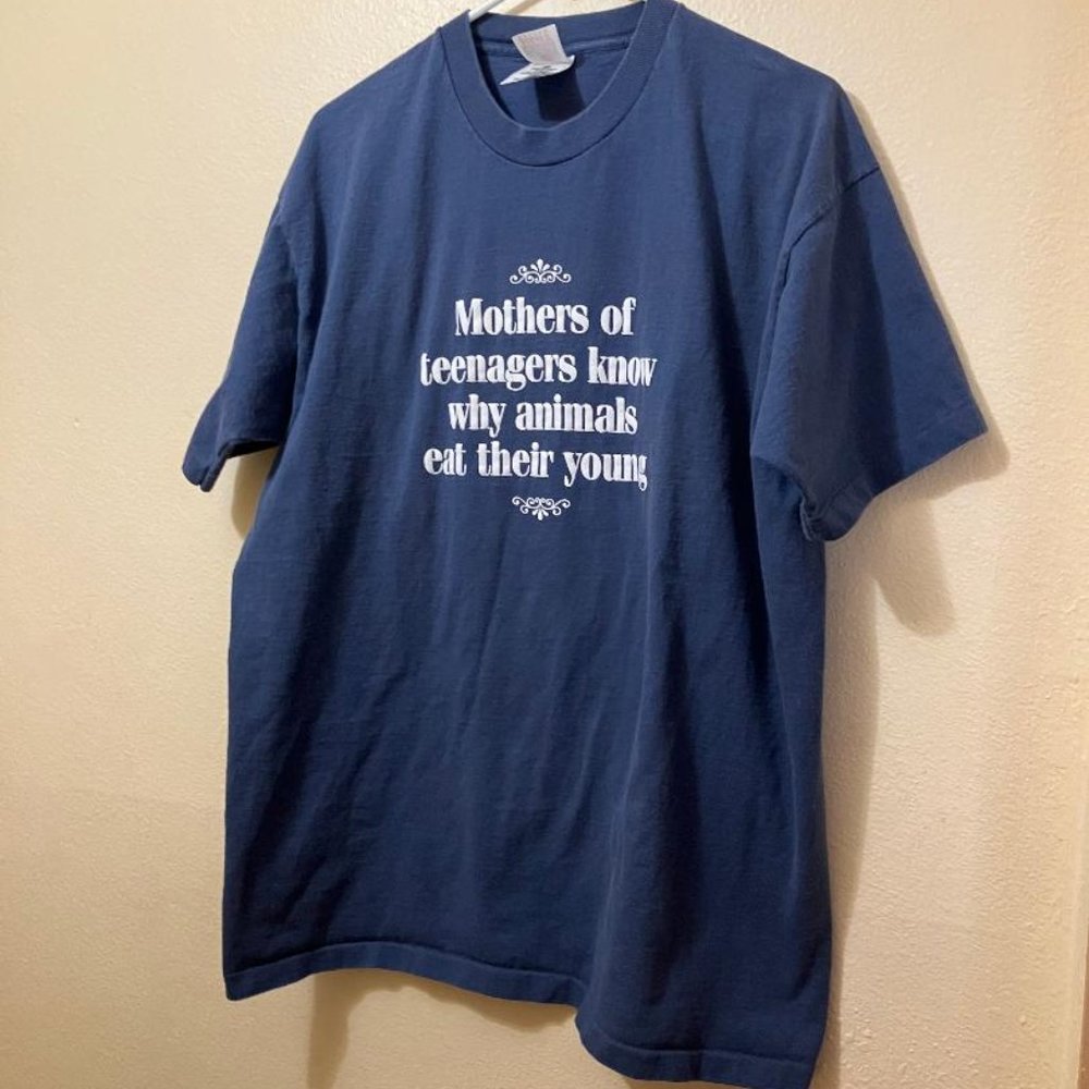 Vintage 'Mothers Of Teenagers...' Blue Graphic Single Stitch T-Shirt Adult XL